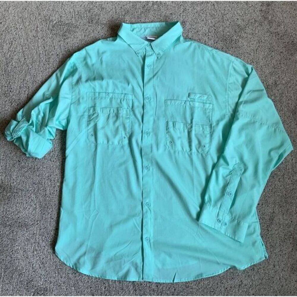 Outdoor By Hilton Men's Lt Teal Vented L/S Fishing Shirt Roll Tab Sleeves XL (c)